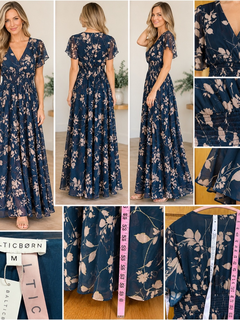 Baltic Born Navy and Blush Floral Maxi Dress